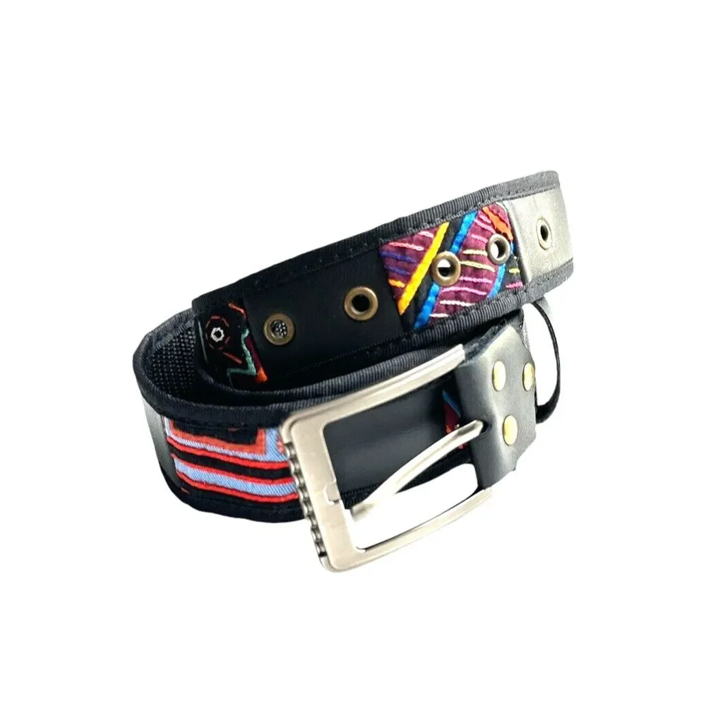 Artisan Arte Kuna Men's Belt -‎ Genuine Leather & Square Mola Accents, Size 38